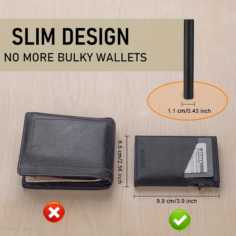 ALLANSING Slim Card Holder Leather Wallet Minimalist Pop Up RFID Blocking Wallet
