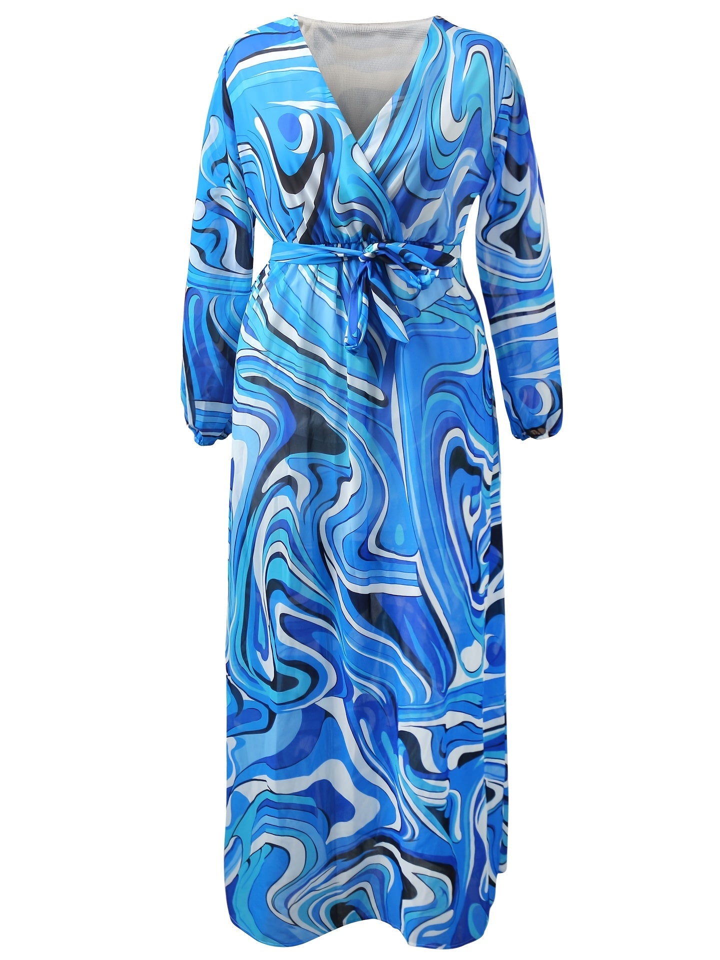 Women's Plus Fluid Print Long Sleeve Maxi Dress