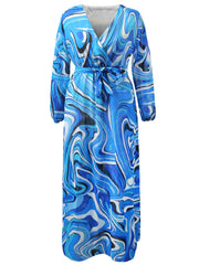 Women's Plus Fluid Print Long Sleeve Maxi Dress