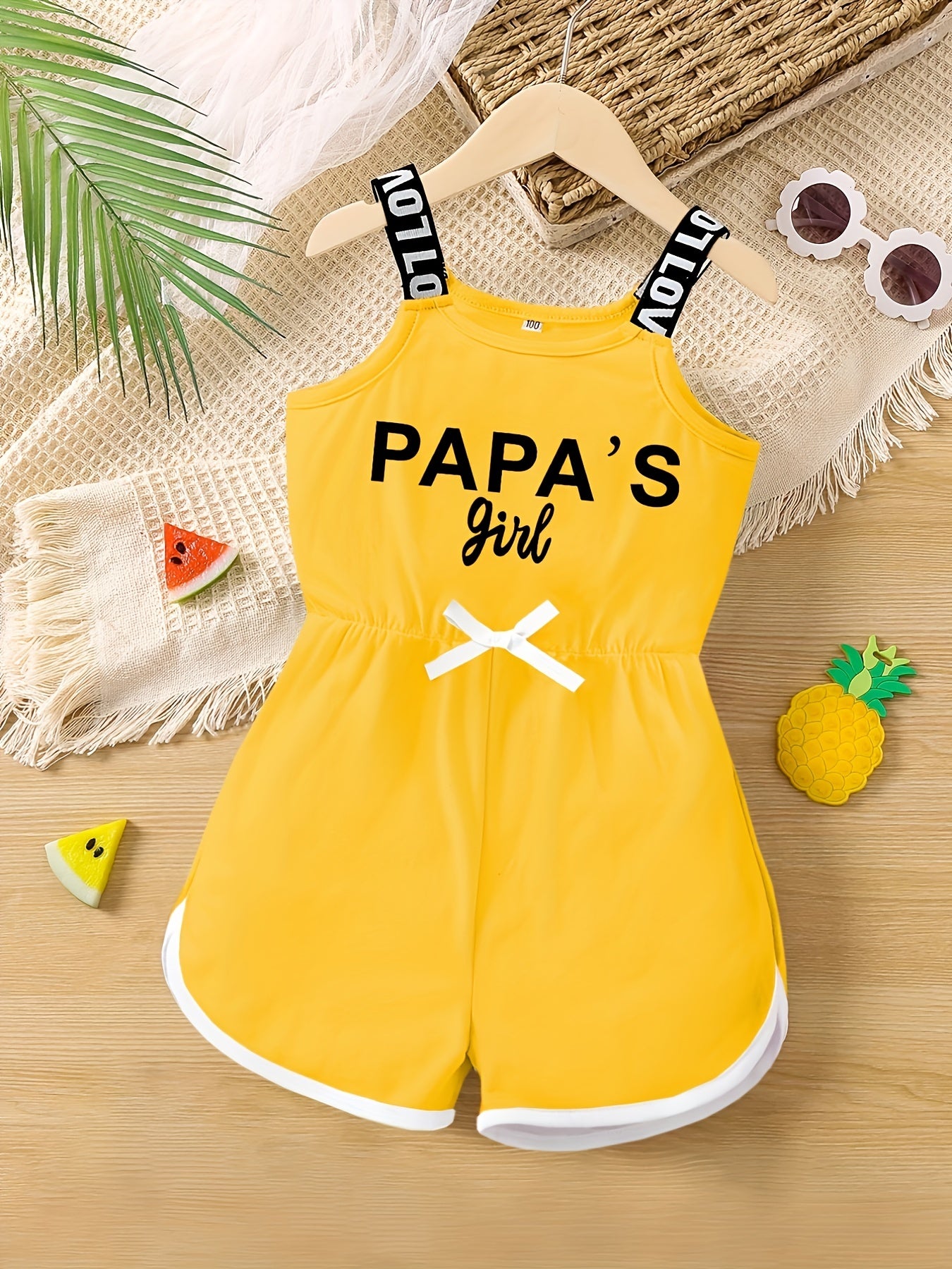 Girls' Fancy Letter Print Sports Casual Romper Jumpsuit