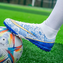 Boys' High Top Turf Football Boots Anti-skid Lace Up TF Soccer Cleats
