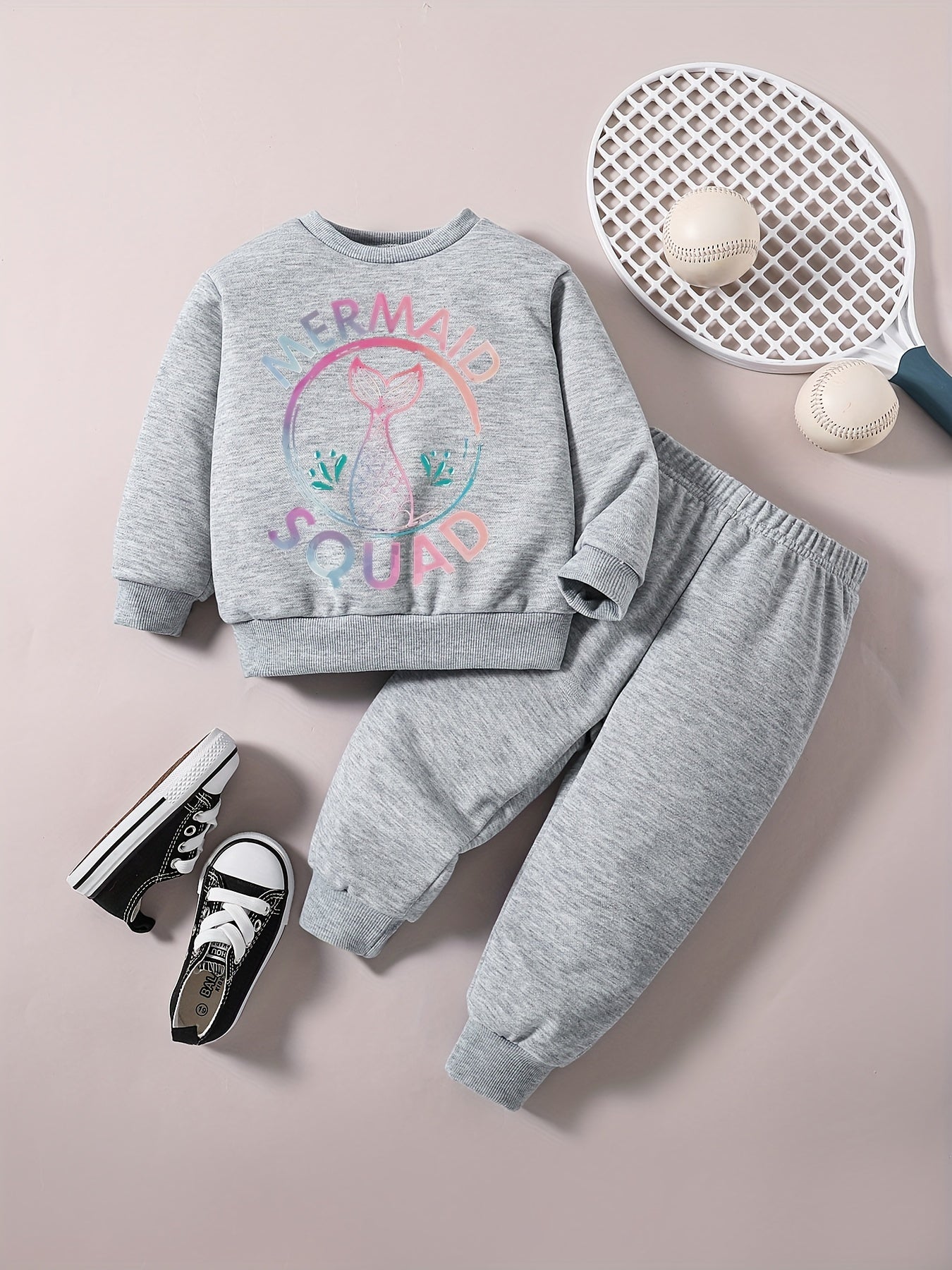Mermaid Graphic Pullover & Pants Set - Baby Girl Casual Outfit