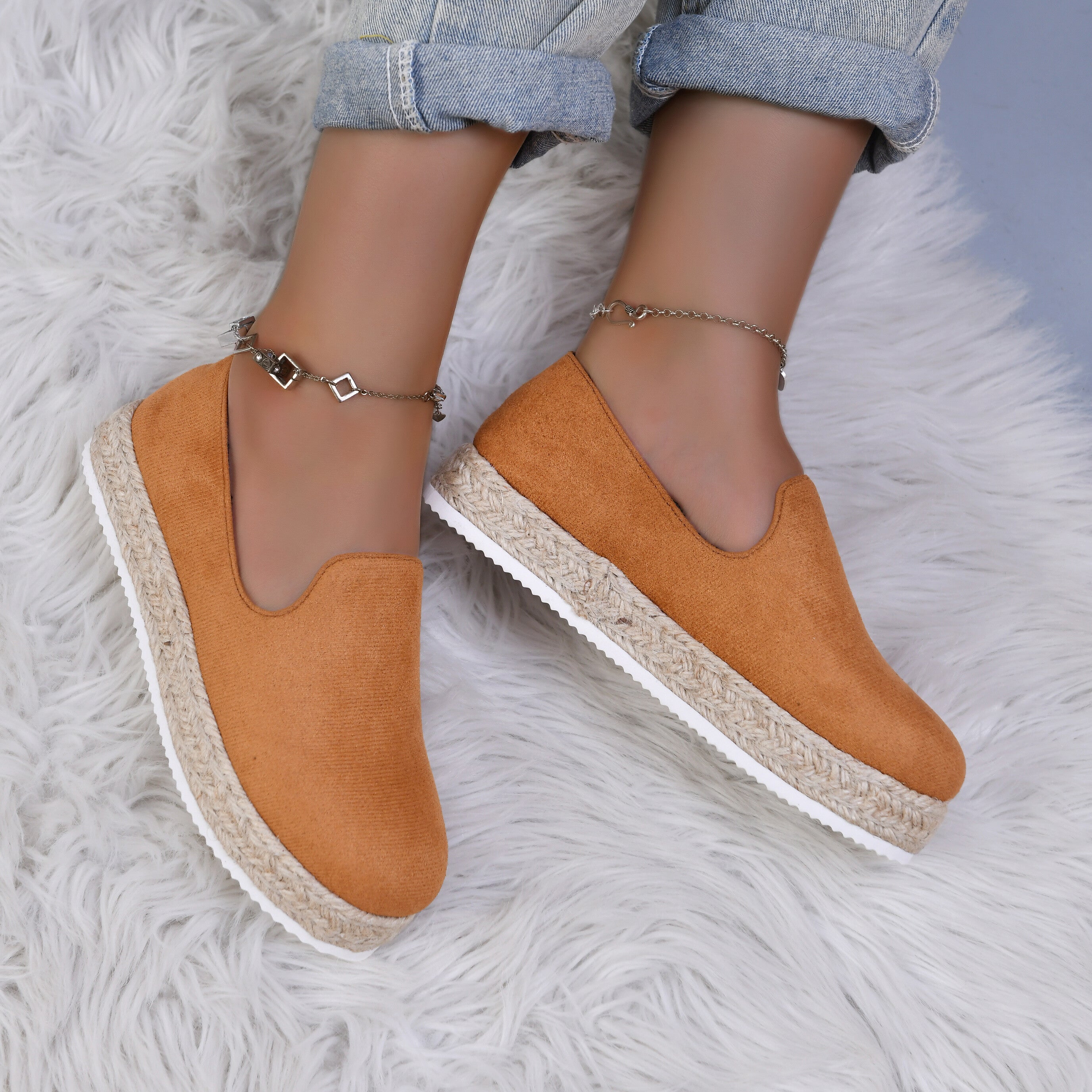 Women's Platform Espadrilles Loafers Slip On Flat Shoes