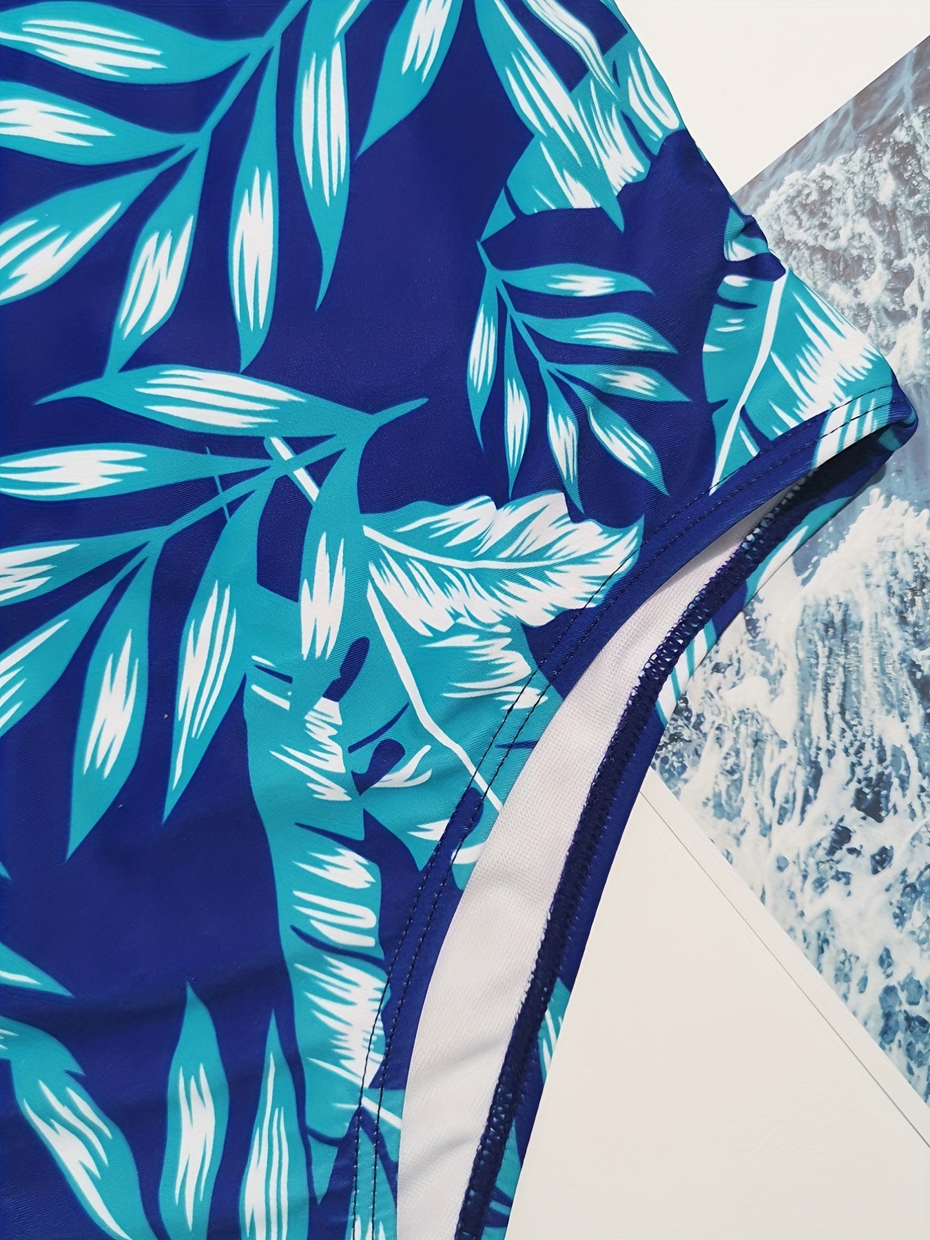 Leaf Print High Cut Swimsuit One Piece Bathing Suit Women's Swimwear