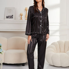 Striped Satin Pajama Set Long Sleeve Top & Pants