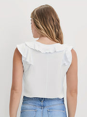  Casual Tank Top Women's Plus Plain Ruffle Trim V Neck