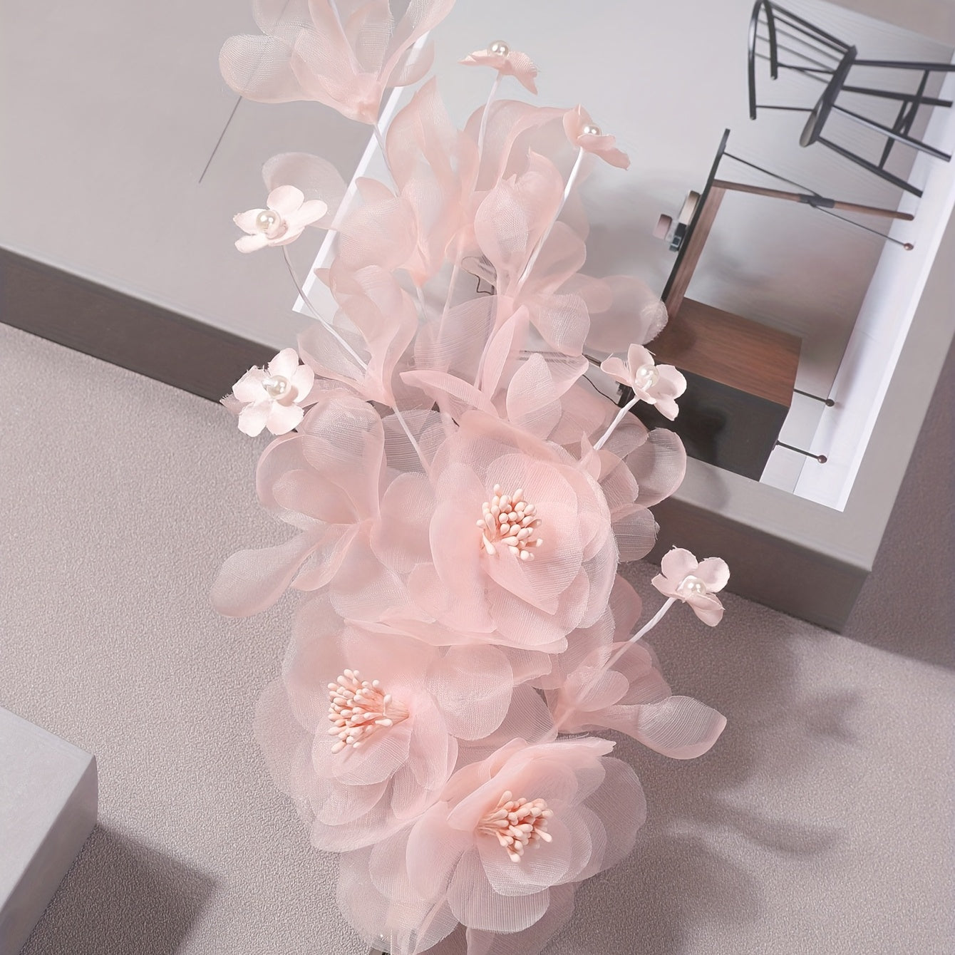 Salmon Pink Flower Hair Clip Large Mesh Flower Duck Billed Clip