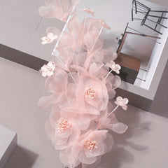 Salmon Pink Flower Hair Clip Large Mesh Flower Duck Billed Clip