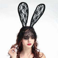 Halloween Lace Bunny Rabbit Ears Veil Mask Costume Party Roleplay