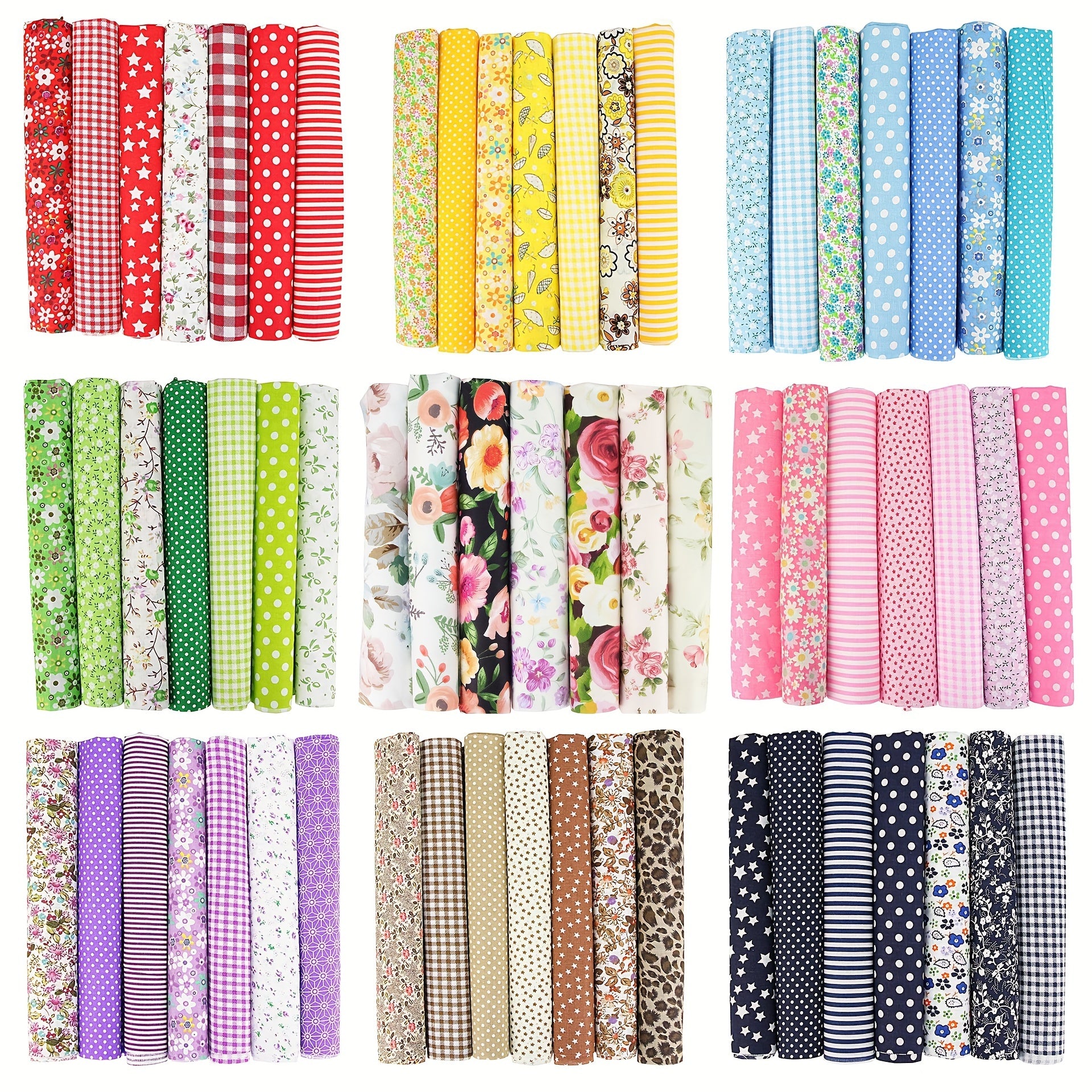 7pcs Floral Patchwork Multicolor Cloth Set for DIY Sewing