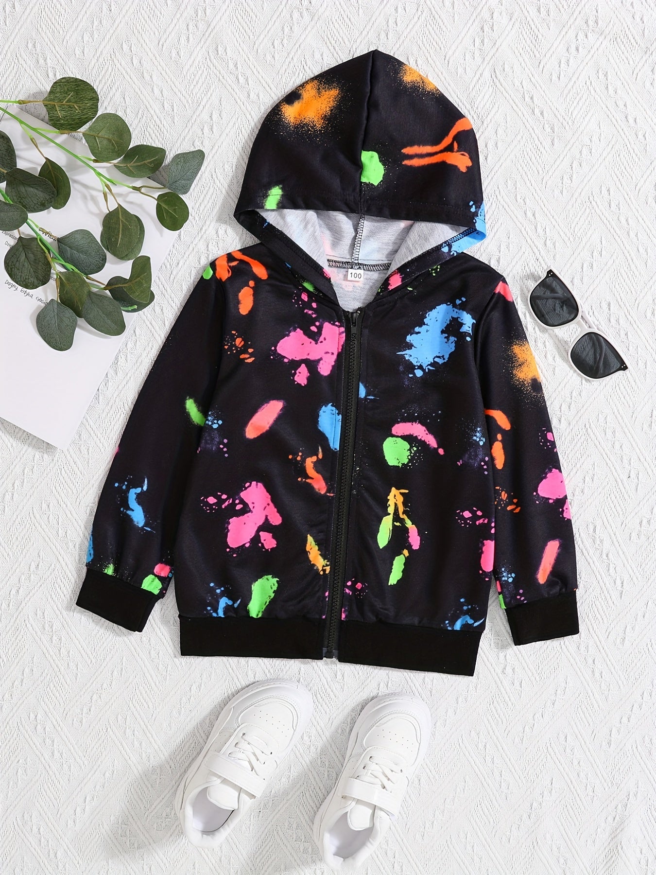 Dino Print Boys Hooded Sweatshirt Long Sleeve Jacket