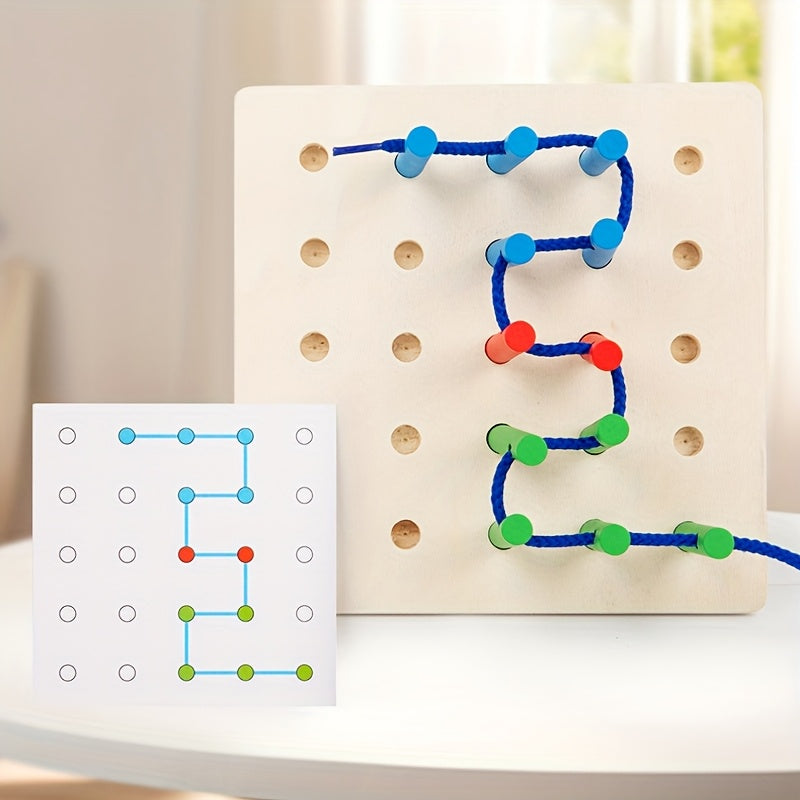Colorful Wooden Rope Threading Game for Kids