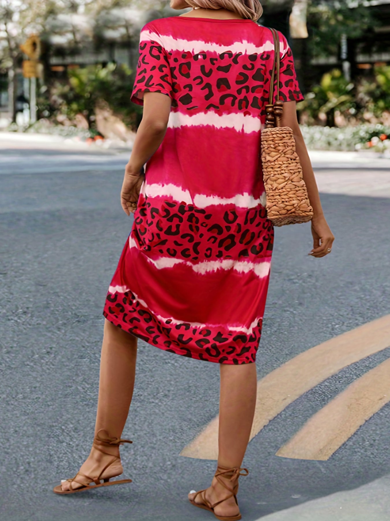  Tie Dye Leopard Print V Neck Dress