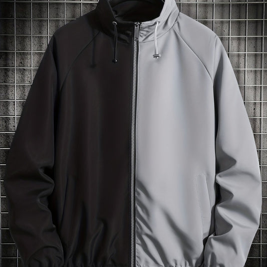Men's Casual Stand Collar Zip Up Jacket For Spring Fall Outdoor