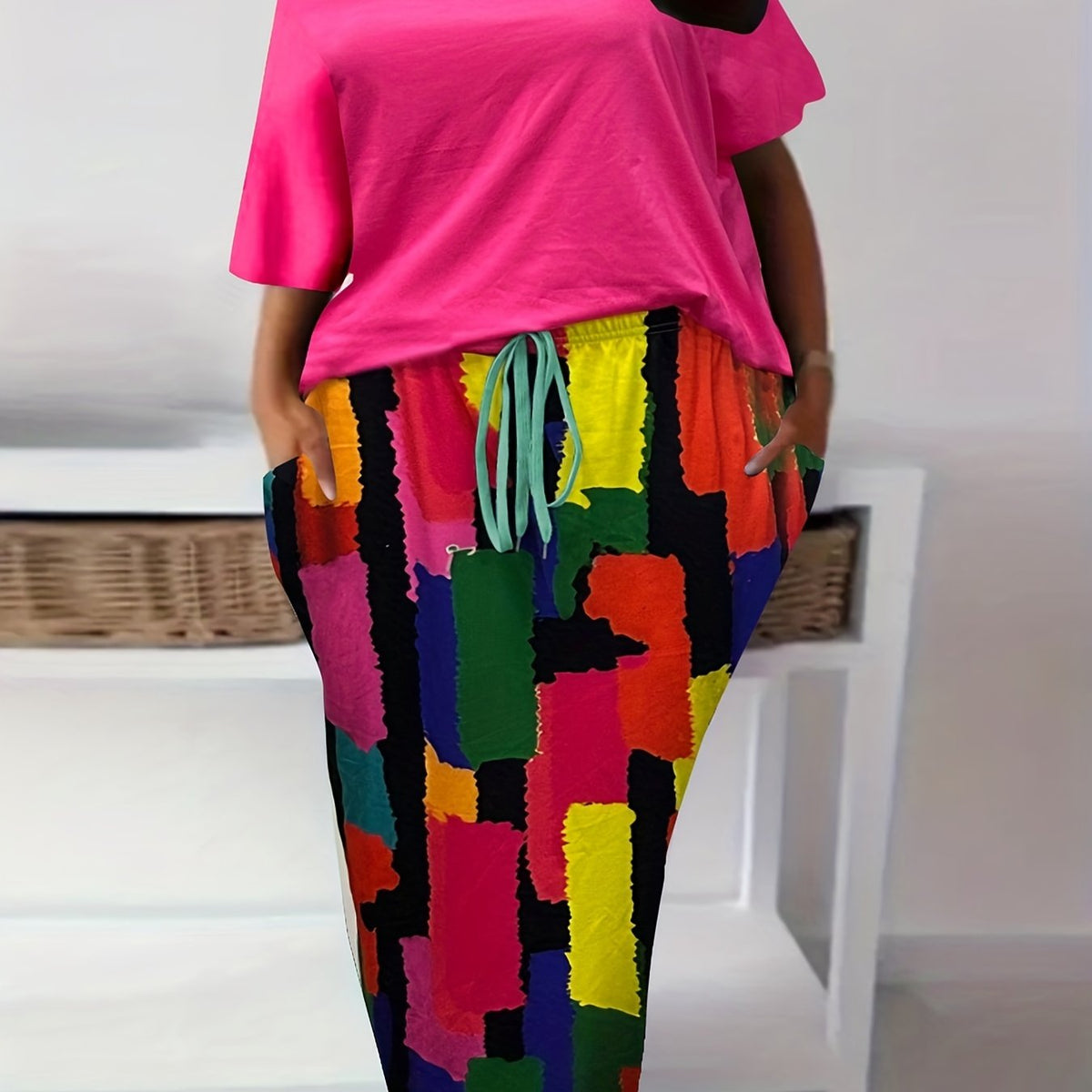  Solid Short Sleeve One Shoulder Top & Tie Dye Skirt Outfit