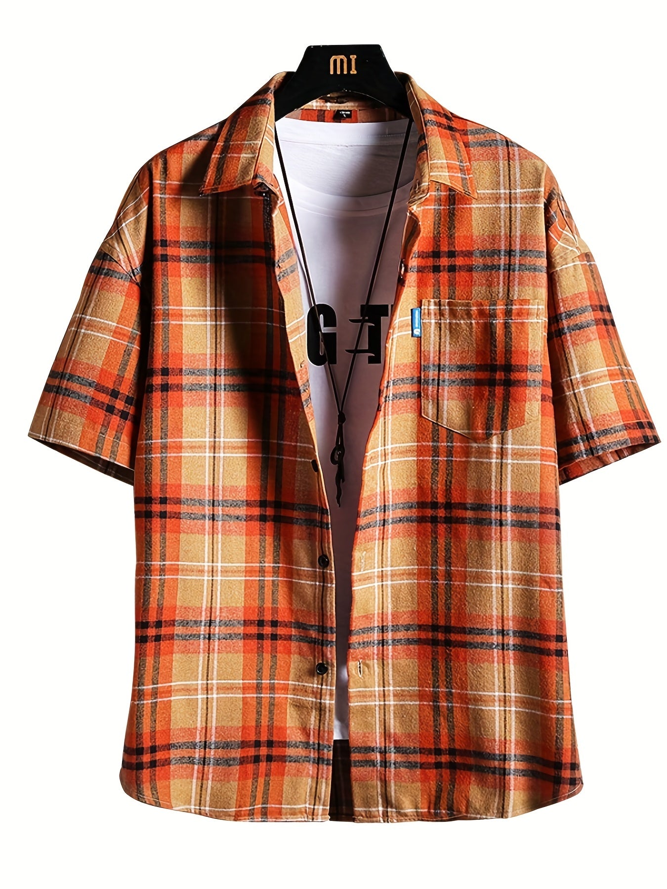 Plaid Print Men's Casual Short Sleeve Shirt With Pocket for Summer