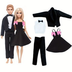 Doll Wedding Couple Outfit Set Dress & Tuxedo Polyester Dollhouse Accessories