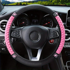 Pink Inlaid Diamond Steering Wheel Cover for Women