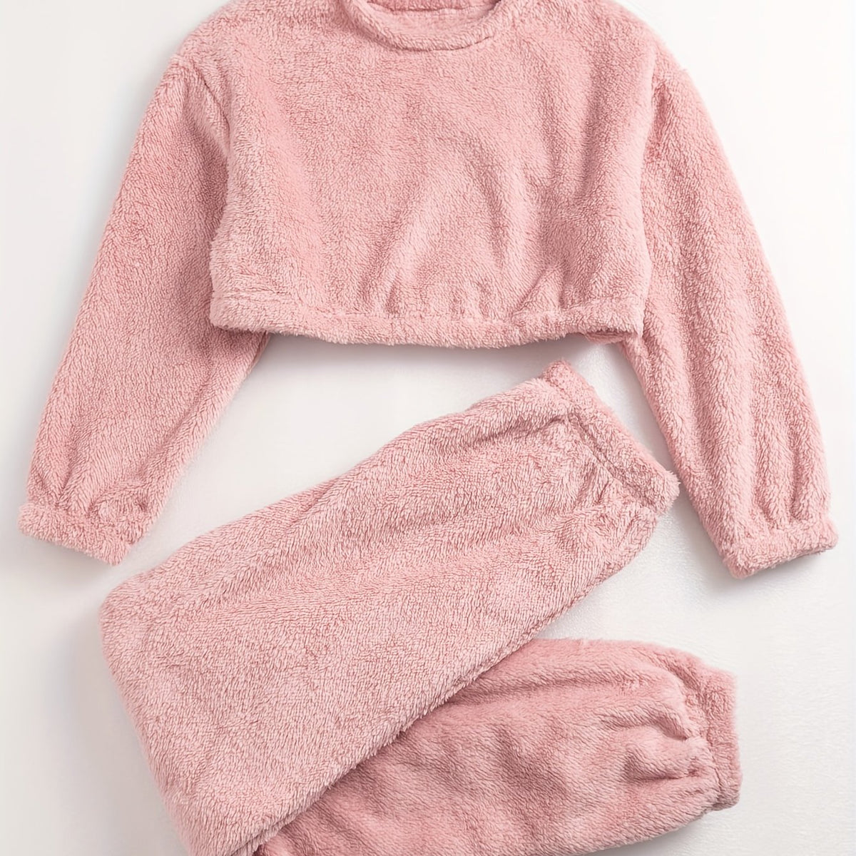 Cozy Fuzzy Pajama Set Long Sleeve Crew Neck Top & Pants