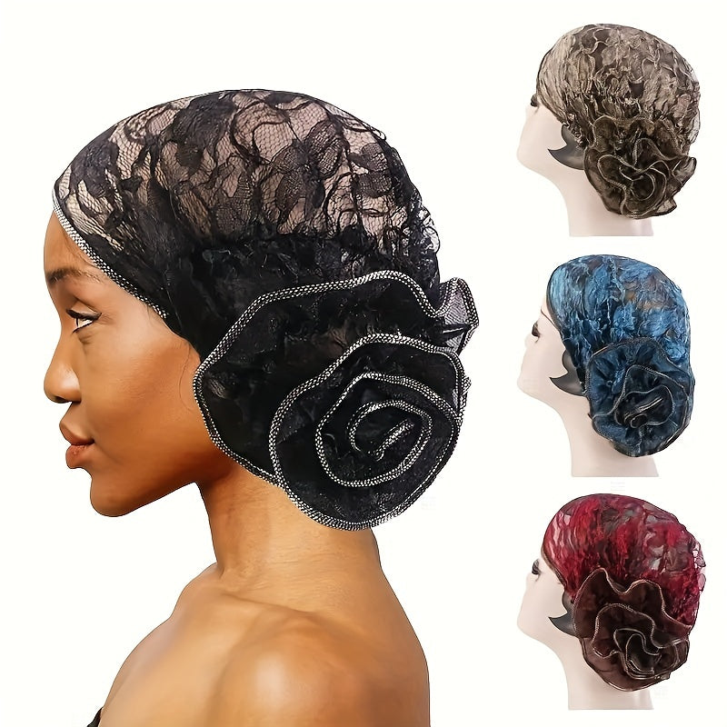 Vintage Floral Lace Turban Hat for Women's Elastic Head Wrap & Chemo Beanies