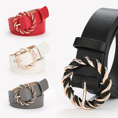 Braided Round Buckle Belts PU Leather Wide Belt Women Casual Dress Accessories