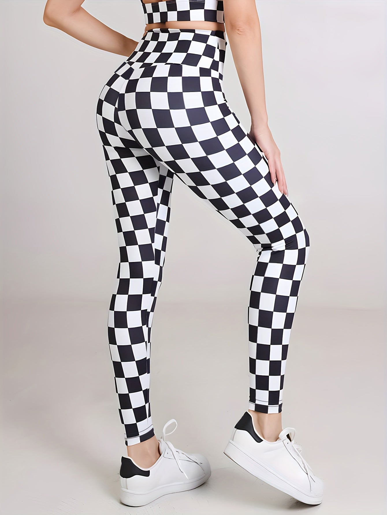 Plaid Print Sports Leggings High Stretch Yoga Running Pants
