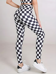 Plaid Print Sports Leggings High Stretch Yoga Running Pants