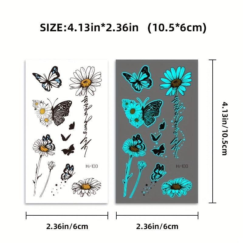 15 Glow Dark Butterfly Tattoo Stickers Waterproof Temporary Tattoo