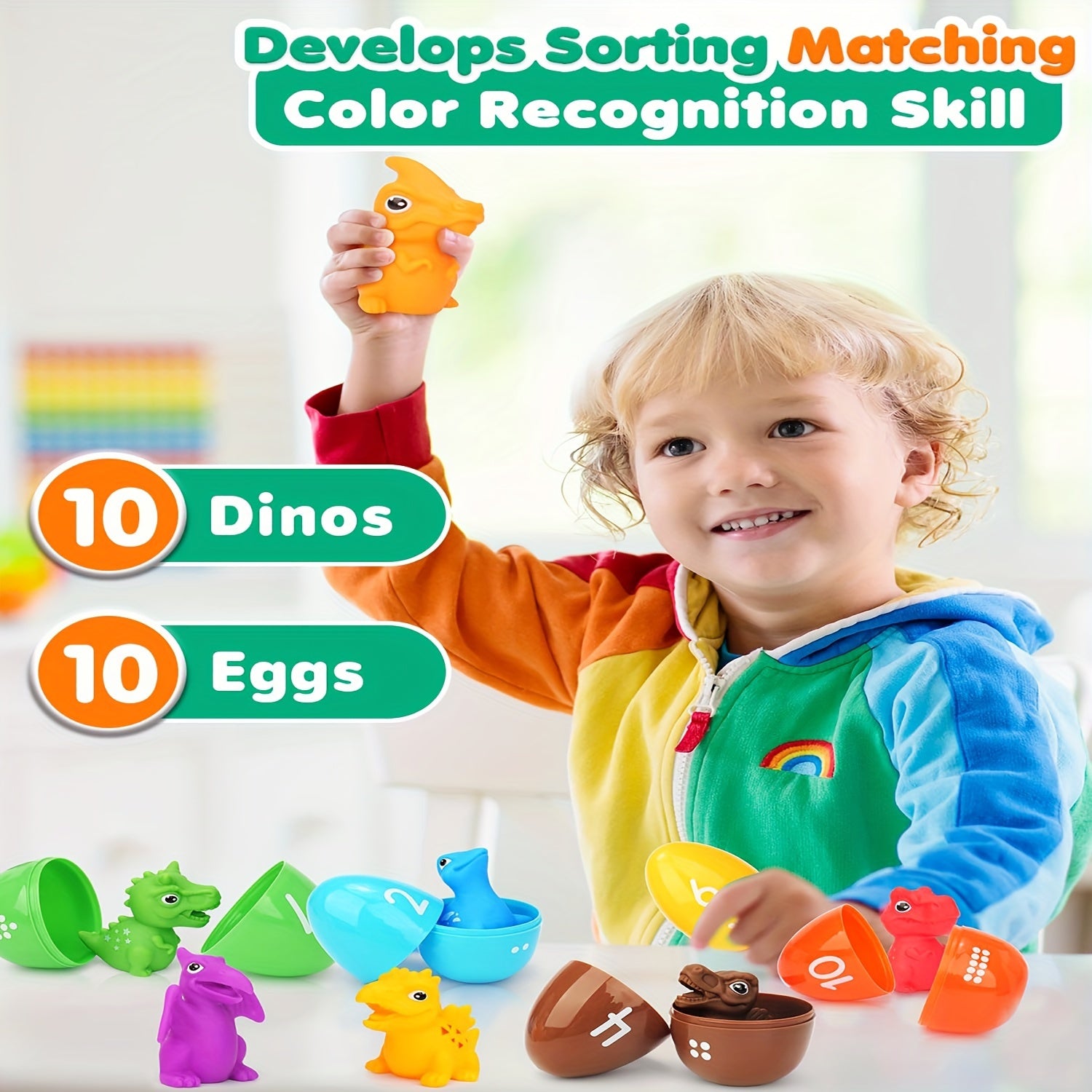 Set of 10 Dino Eggs & Dinosaurs - Easter Basket Stuffer for Kids 3+