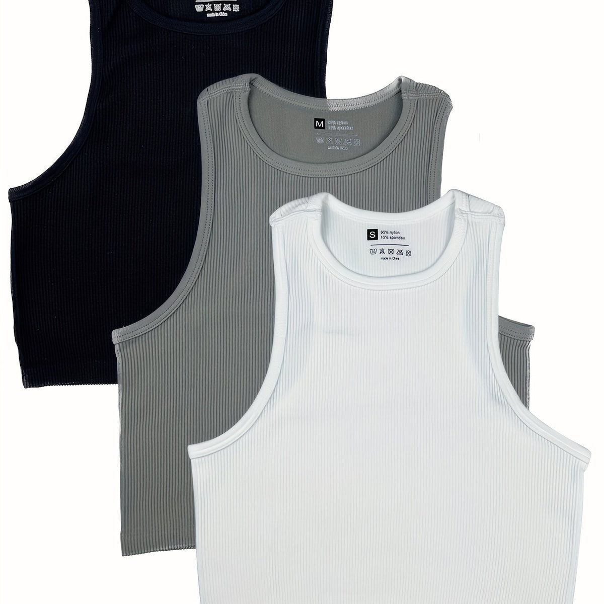3 Pcs Sleeveless Ribbed Tank Top for Women's Activewear