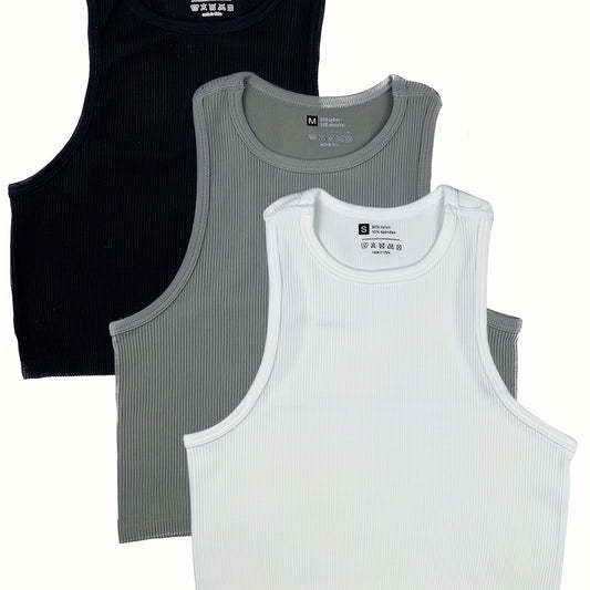 3 Pcs Sleeveless Ribbed Tank Top for Women's Activewear