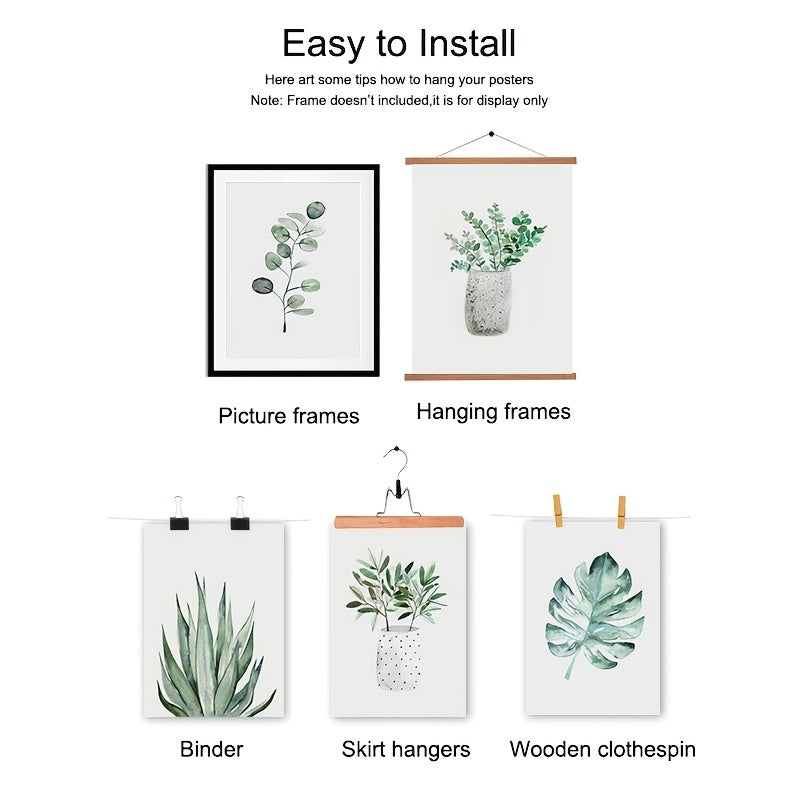 6pcs Watercolor Green Plant Leaves Botanical Art Canvas Poster