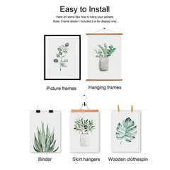 6pcs Watercolor Green Plant Leaves Botanical Art Canvas Poster