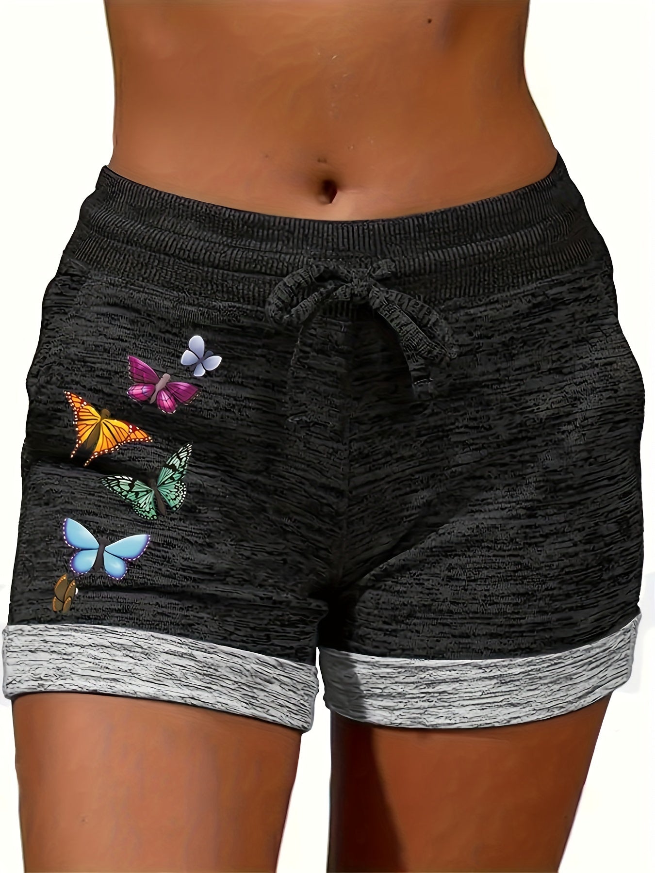 Butterfly Pattern Drawstring Shorts Women's Casual Dual Pockets Shorts
