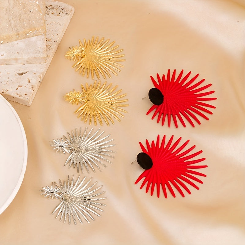 Fan Shape Dangle Earrings Punk Style Iron Jewelry