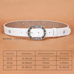 Women's Leather Belt Oval Metal Pin Buckle Inlaid Rhinestone Crystal