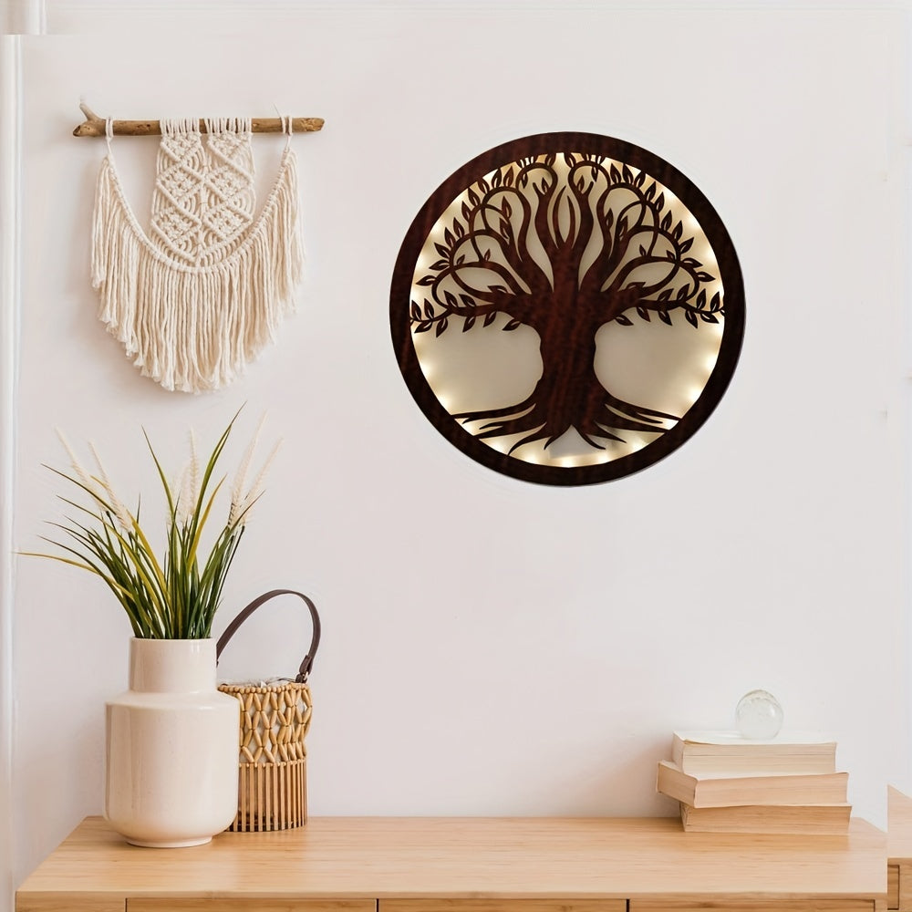 LED Tree Of Life Shape Lamp Retro Wooden Home Decoration