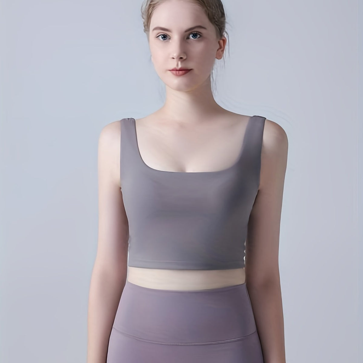 Solid Square Neck Sports Bra High Stretch Yoga Tank Top
