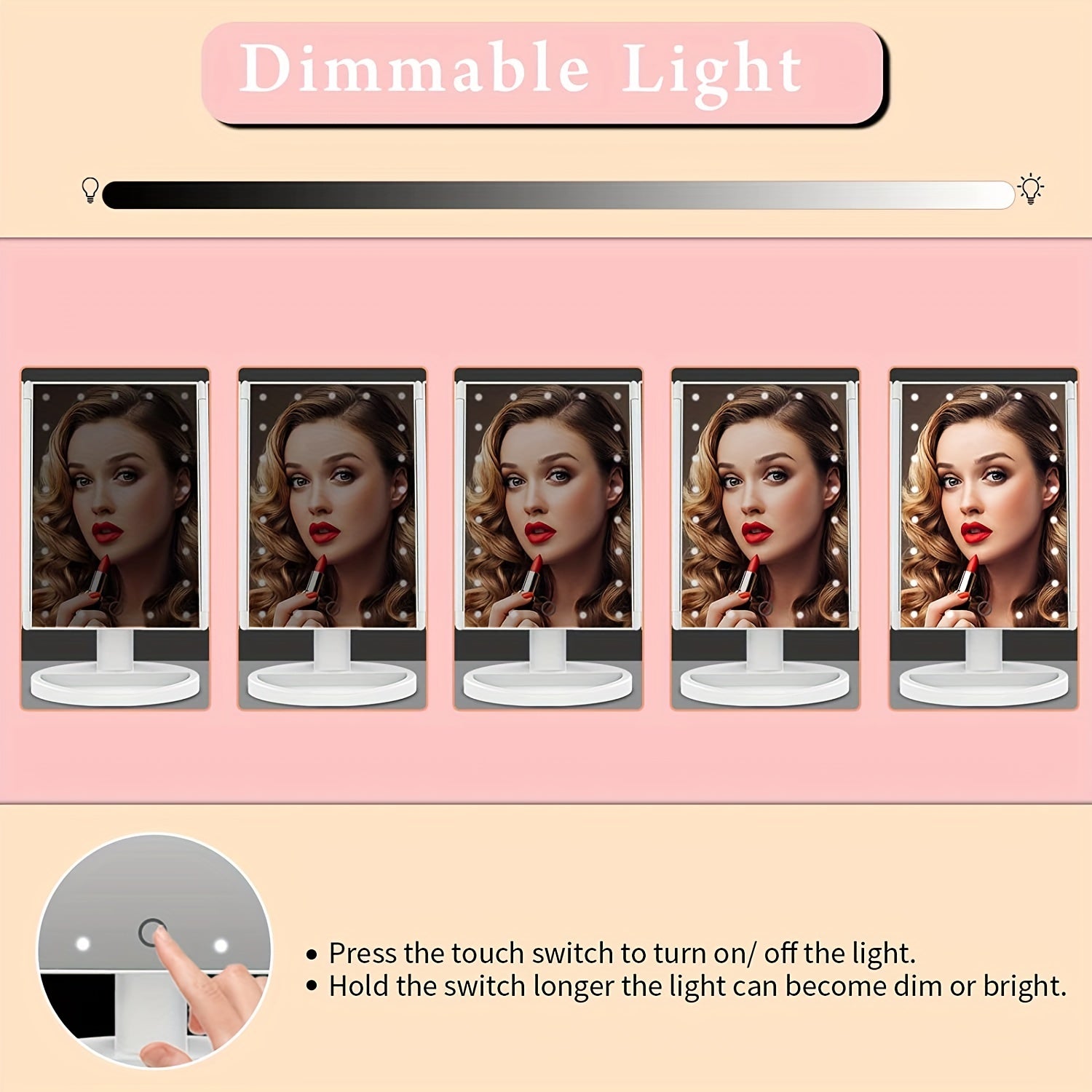 LED Lighted Makeup Mirror Touch Sensor Dimming Travel Vanity Mirror