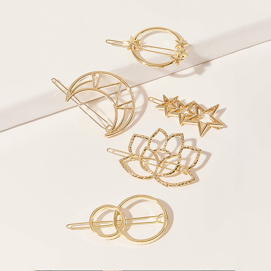 4pcs Star Moon Lotus Hair Clips Set