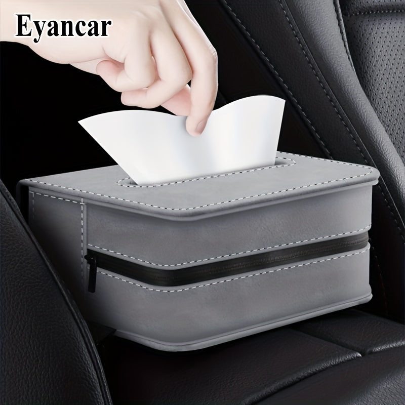 Suede Leather Car Tissue Holder Box for Center Console and Seat Back