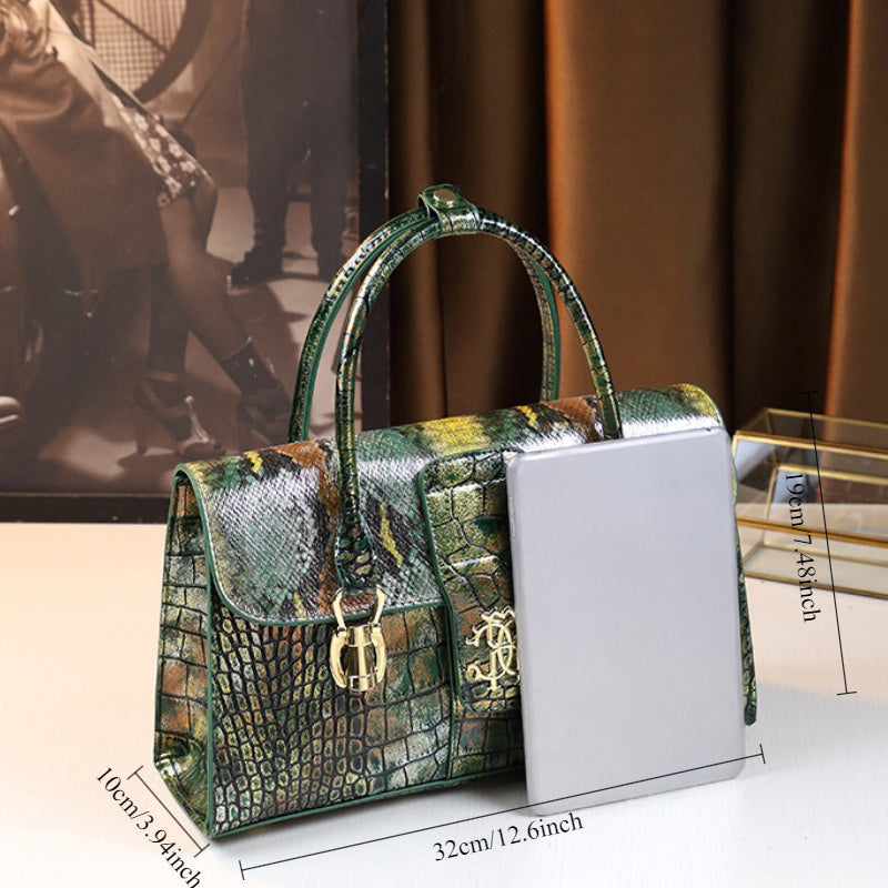 Stylish Green Women's Handbag Shoulder & Handbag Split Leather Magnetic Closure