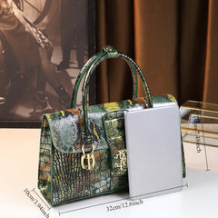 Stylish Green Women's Handbag Shoulder & Handbag Split Leather Magnetic Closure