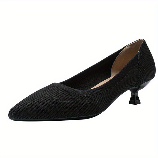 Women's Rib Knit High Heels Pointed Toe Kitten Heeled Solid High Heels