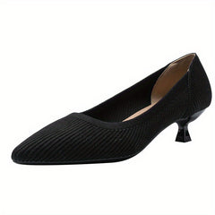 Women's Rib Knit High Heels Pointed Toe Kitten Heeled Solid High Heels
