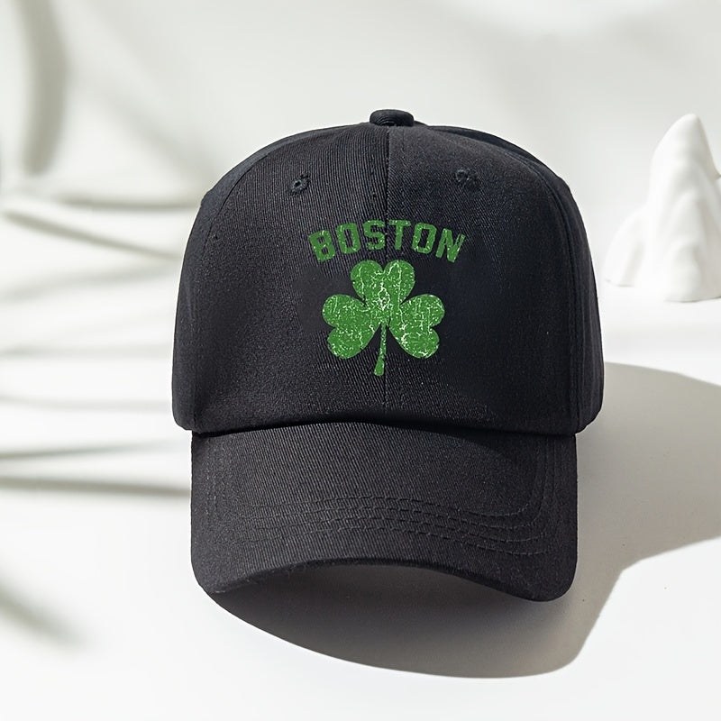 Lucky Clover BOSTON Baseball Cap Washed Distressed Sports Hat