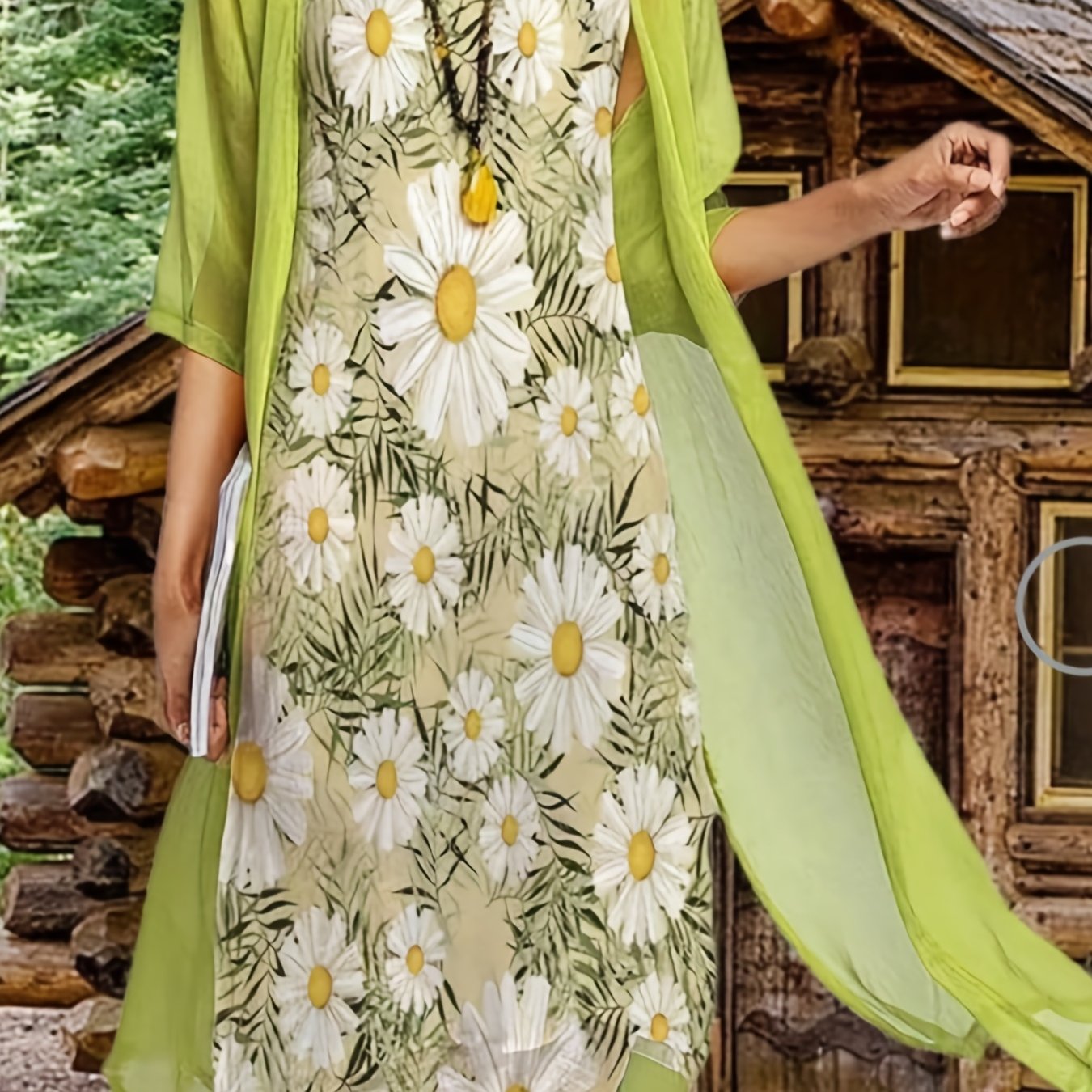 Women's Plus Floral Print Dress & Sheer Cardigan Set