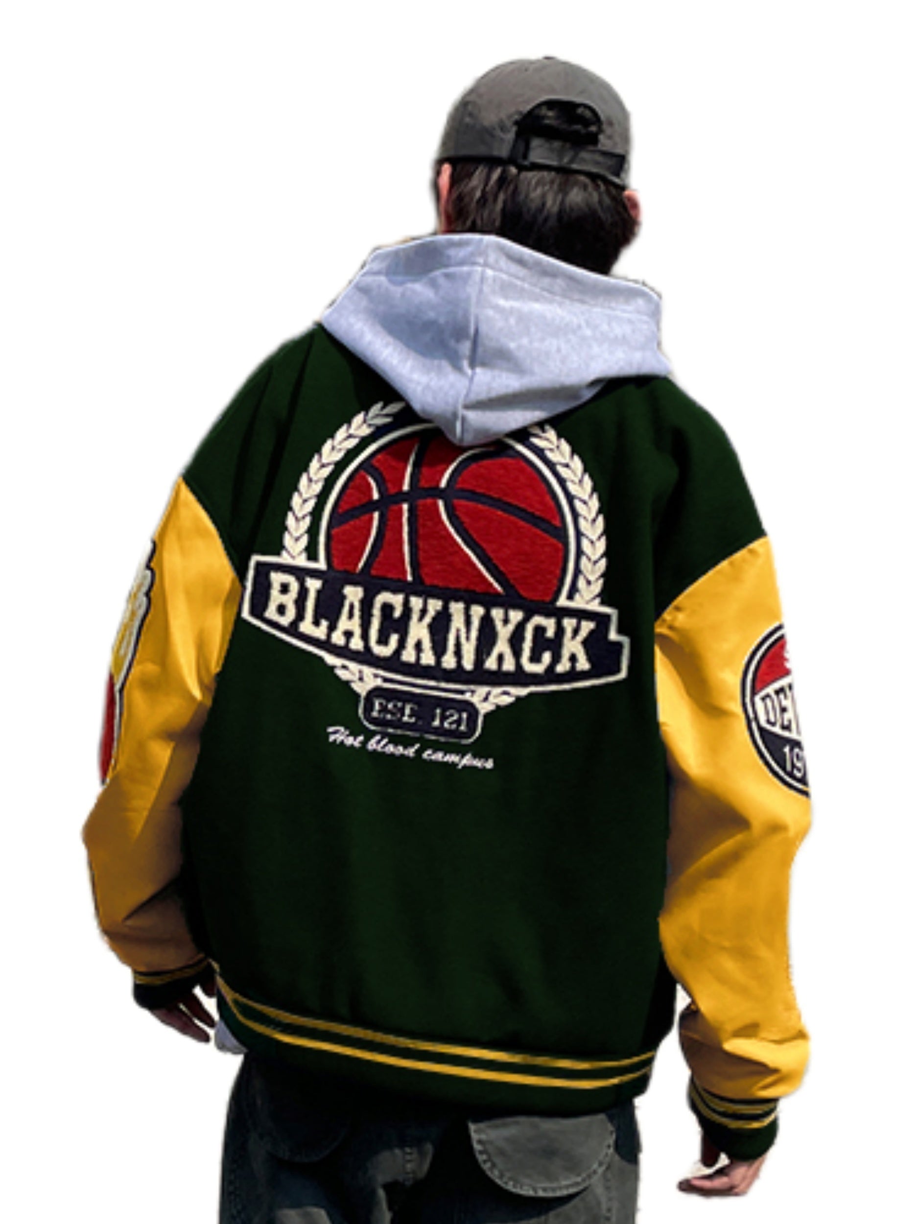 Vintage Embroidery Letter Varsity Jacket Men's Casual Block Button Up Jacket
