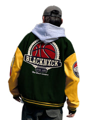 Vintage Embroidery Letter Varsity Jacket Men's Casual Block Button Up Jacket