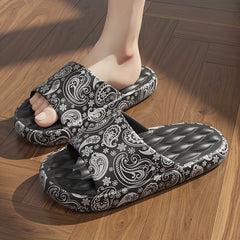 Women's Paisley Printed Pillow Slides Open Toe Soft Sole Shoes